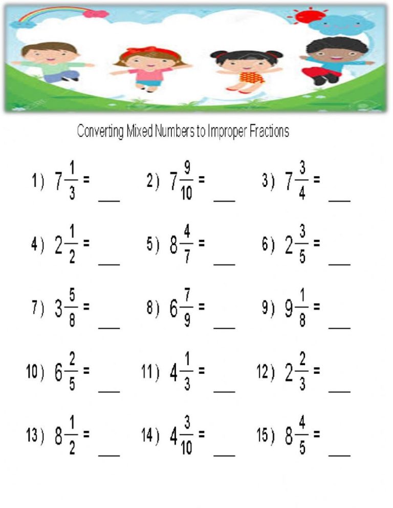 Mixed Numbers To Improper Fractions Worksheet Pdf