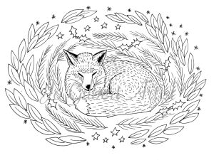 Sleepy Christmas Fox Coloring Page Instant Download Etsy in 2021
