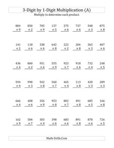 3Digit by 1Digit Multiplication (SI Version) (A) Multiplication