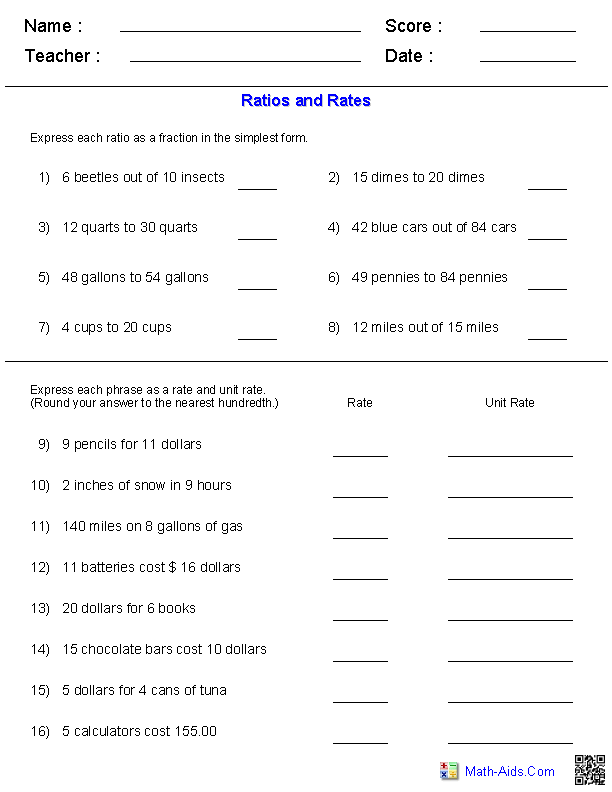 Proportions Worksheet 7th Grade Pdf