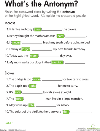 Grade 6 Antonyms Worksheet For Grade 5