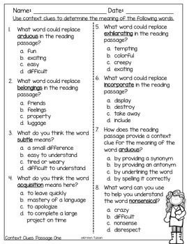 Context Clues Synonyms And Antonyms Worksheets Pdf