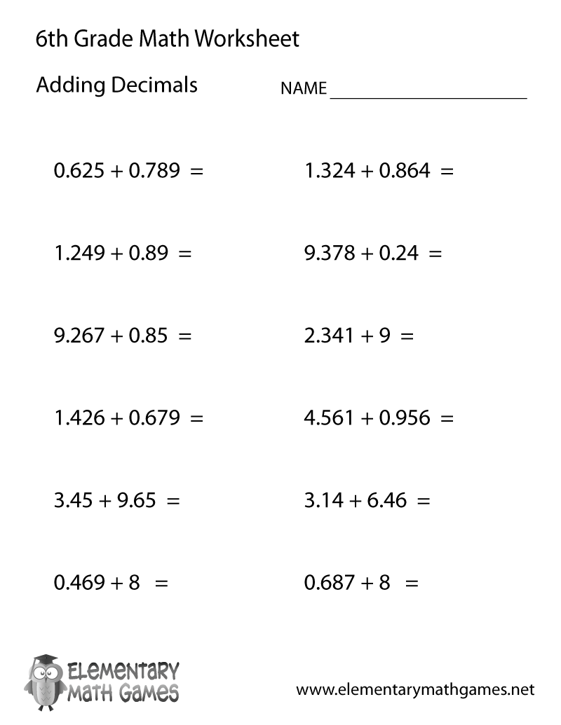 Adding And Subtracting Decimals Worksheets 6Th Grade