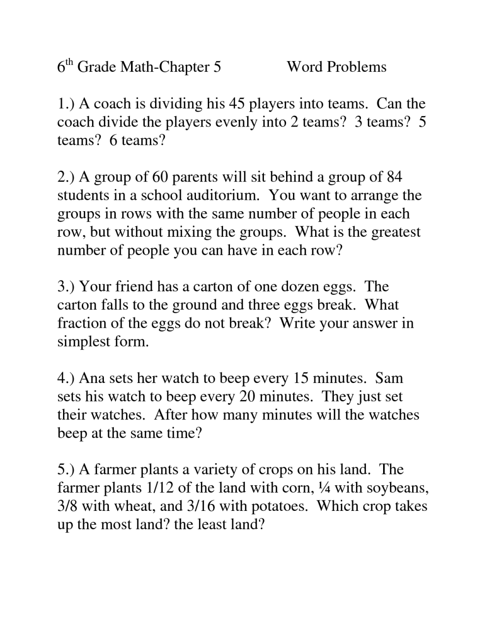 Fractions Worksheets 6th Grade Math Word Problems. Fractions. Best Free