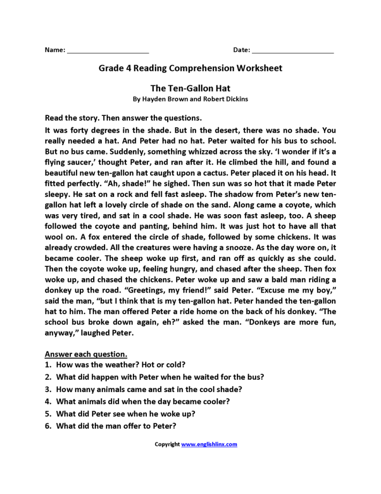 4th Grade Unseen Comprehension For Class 4