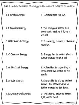 Potential And Kinetic Energy Worksheet 4th Grade Pdf