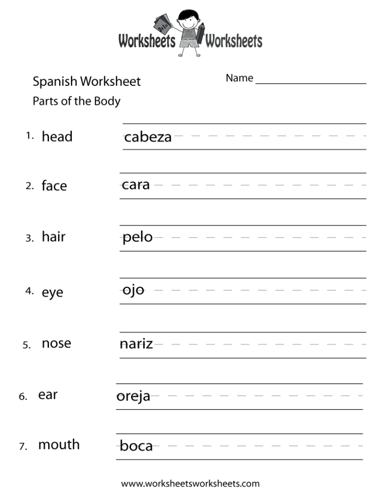 Printable Spanish To English Worksheets For Beginners Pdf