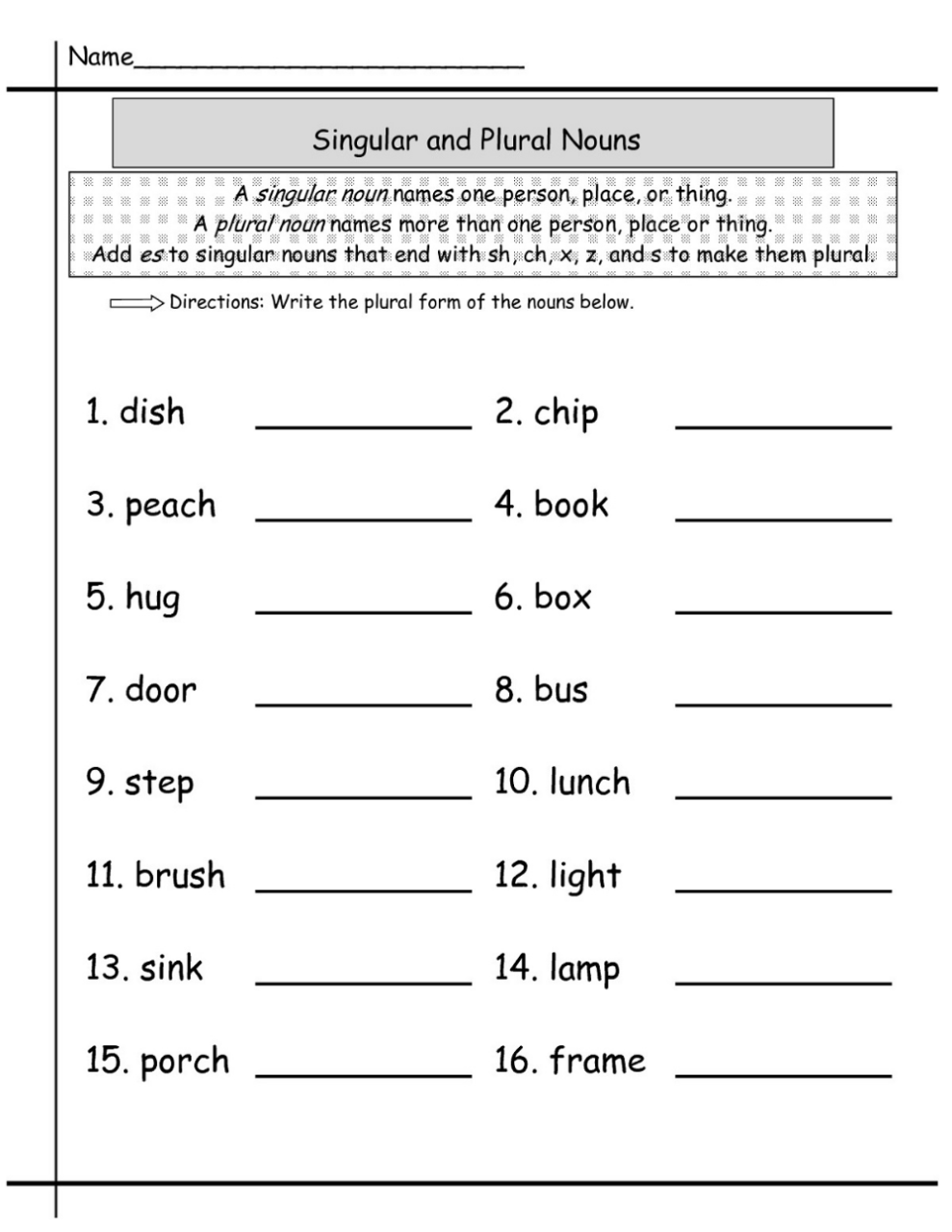 Singular And Plural Nouns Worksheets For Grade 3