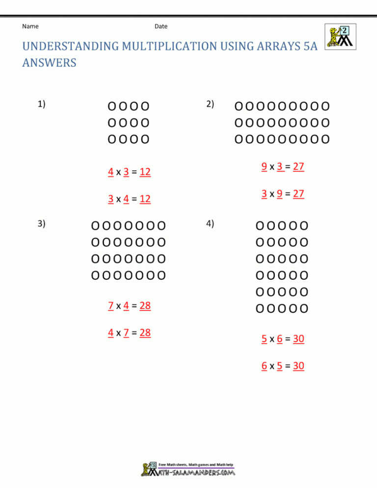 Array For Multiplication Facts
