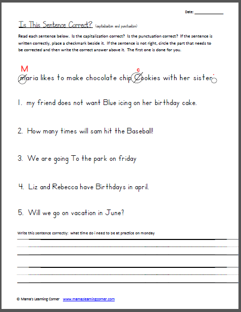 Punctuation And Capitalization Worksheets 5th Grade