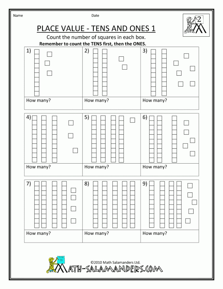 Printable 1st Grade Tens And Ones Worksheets