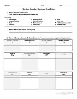 Chemistry Lewis Dot Structure Worksheet With Answers