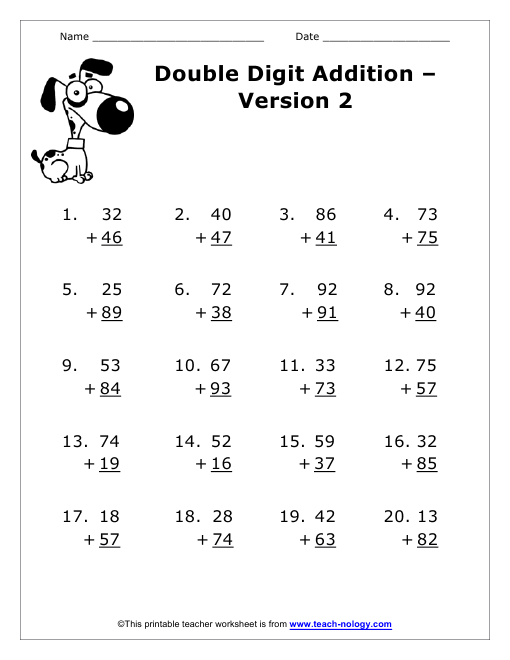 Simple 2 Digit Addition Worksheets For Kindergarten