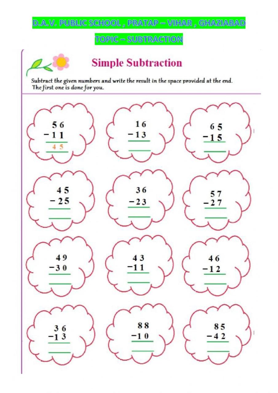 Count Up To Subtract Worksheets