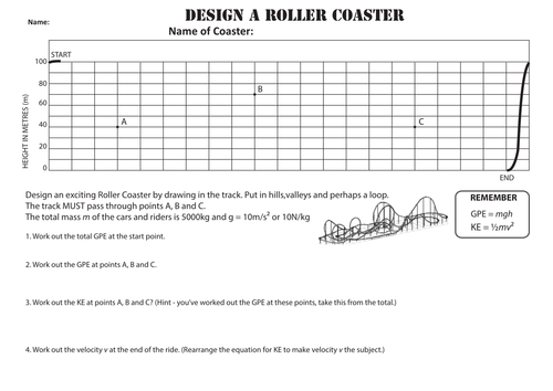 6th Grade Potential And Kinetic Energy Roller Coaster Worksheet