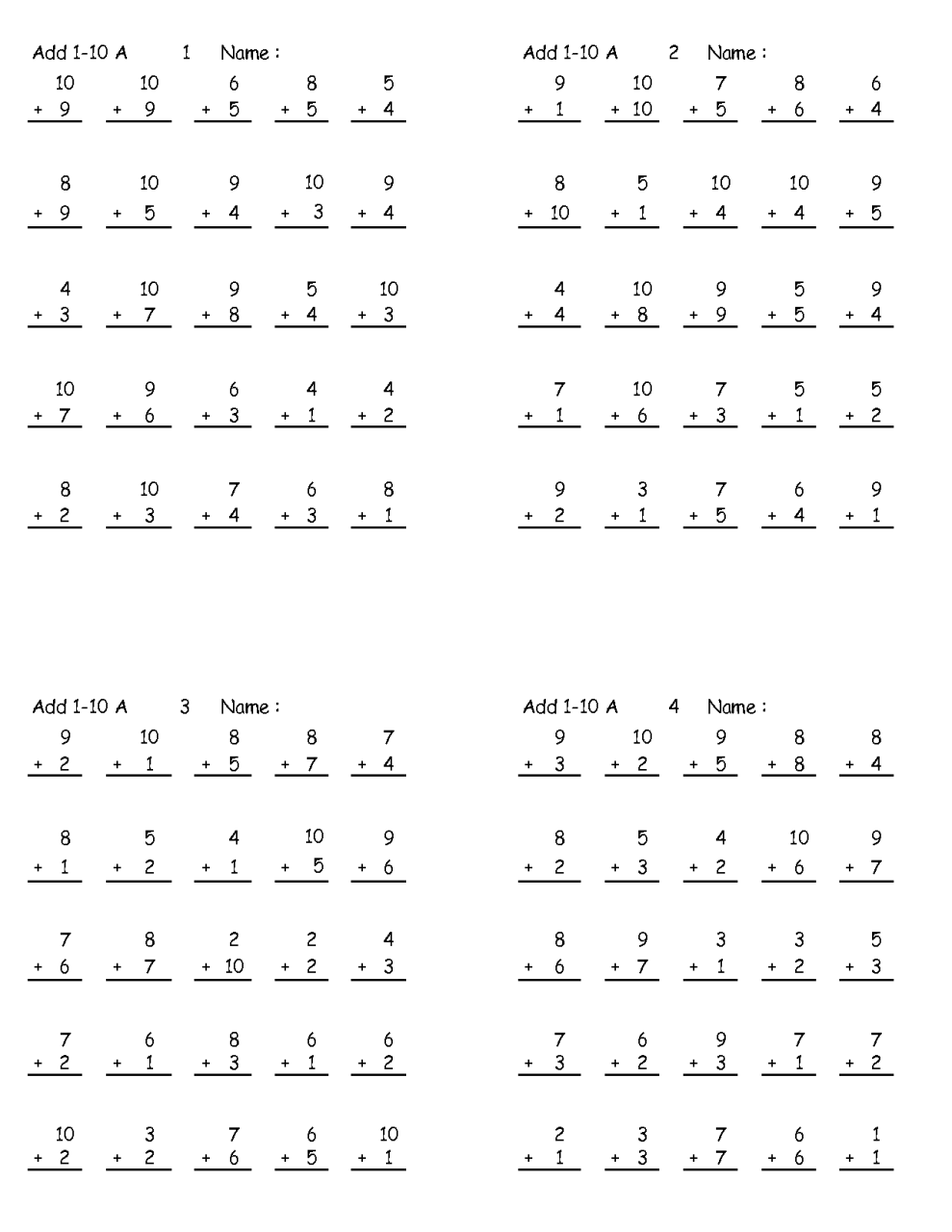 Printable Math Addition Worksheets 1st Grade