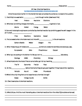 7th Grade Bill Nye Chemical Reactions Worksheet Answers