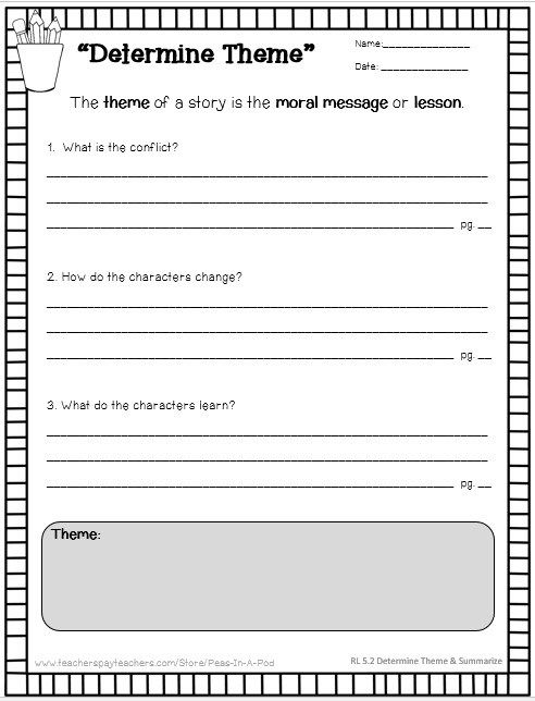 Identifying Theme Worksheets 4th Grade