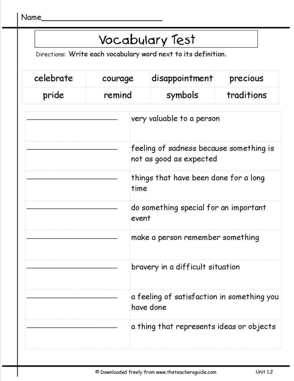 Printable Vocabulary Grade 3 English Worksheets