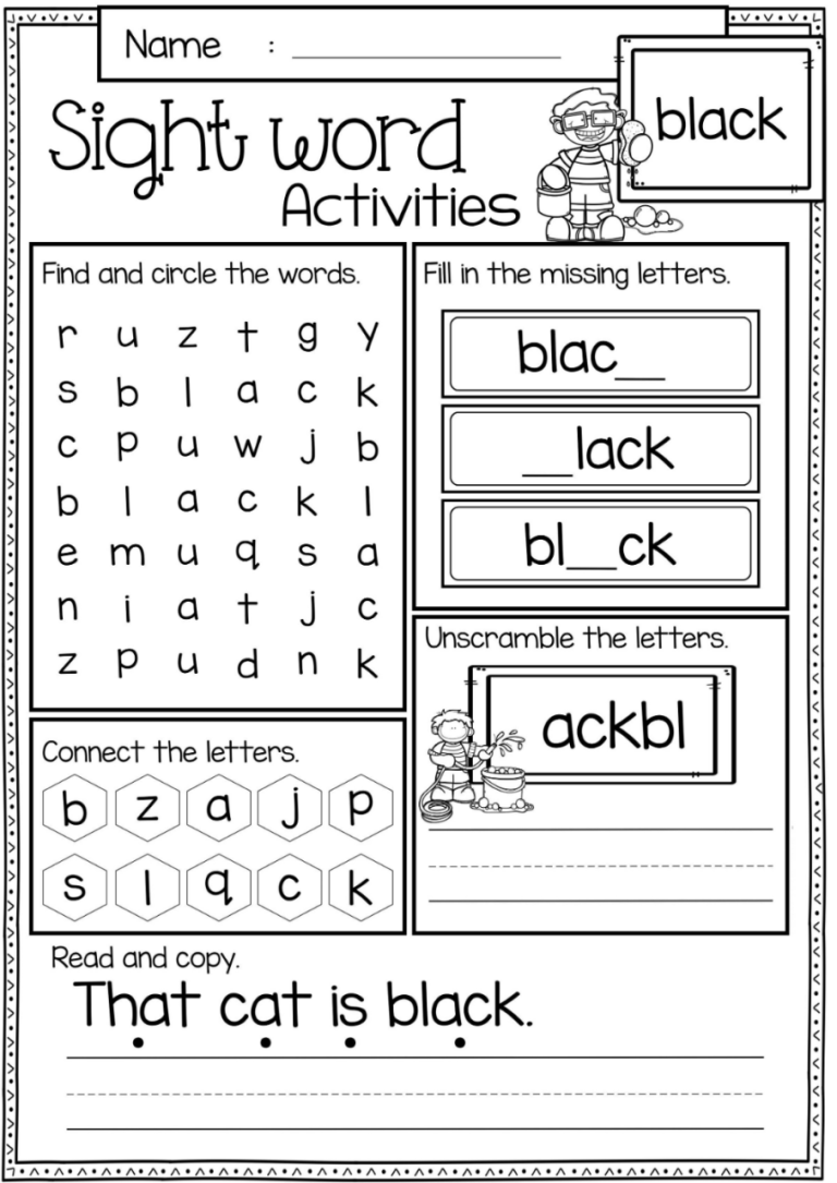 First Grade Free Printable Sight Word Worksheets