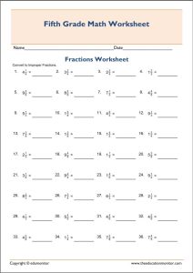 Fractions homework year 5