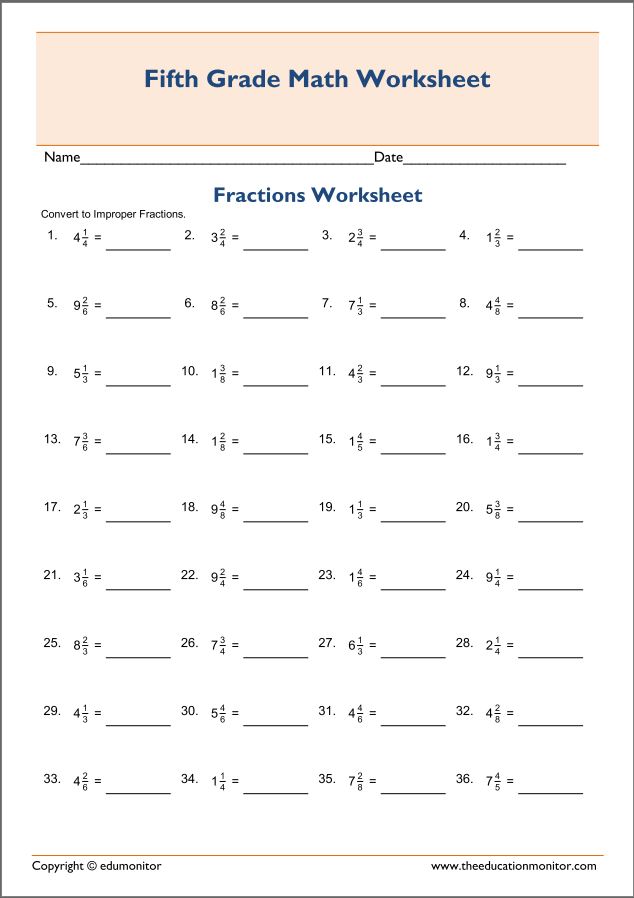 Mixed Number To Improper Fraction Worksheet Grade 5