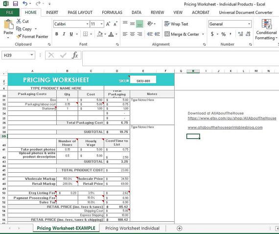 Cogs Worksheet Excel Template