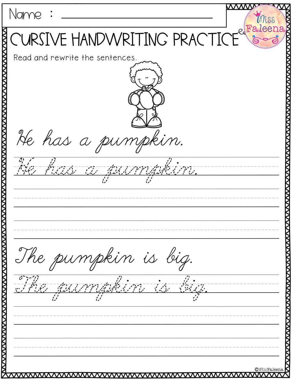 Children's Cursive Writing Practice Sheets