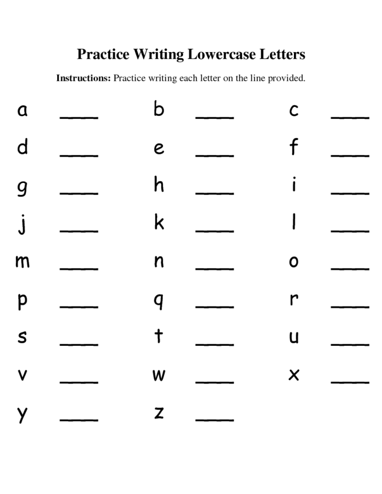 Lowercase Letter Worksheets For Kindergarten