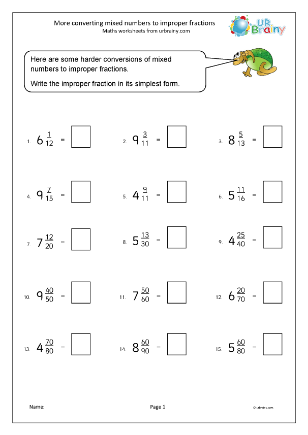 Improper Fractions To Mixed Numbers Worksheet Year 4