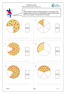Fractions pizzas Fraction Worksheets for Year 3 (age 78) by