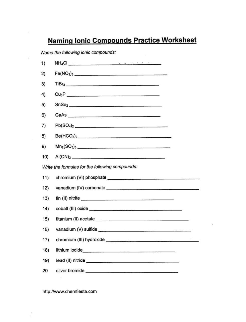 Naming Ionic Compounds Worksheet Answers Pdf