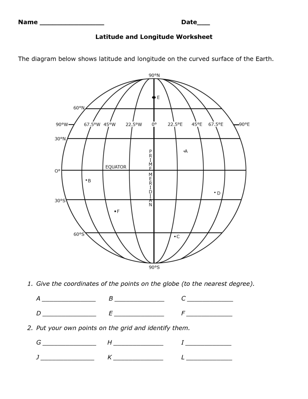 Latitude And Longitude Worksheets For 5th Grade Pdf