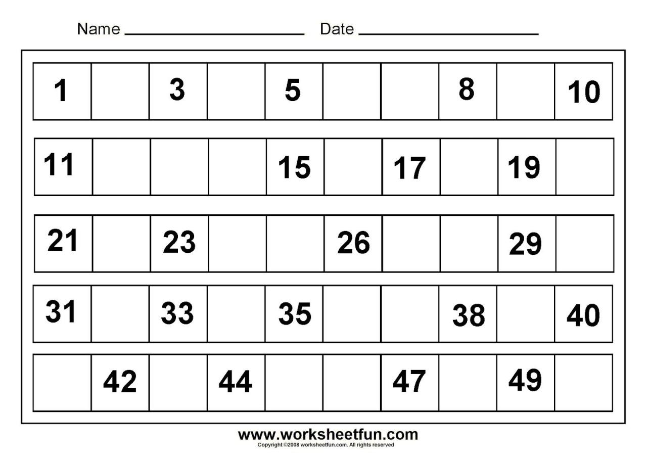 Kindergarten Counting Worksheets 1 50