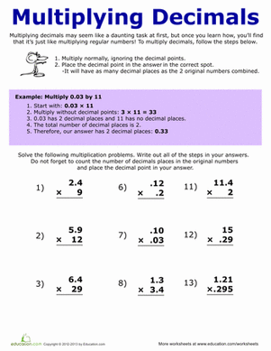 6th Grade Multiplying Decimals Worksheets With Answers