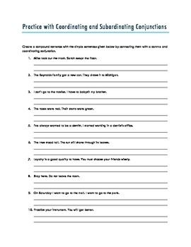 Subordinating Conjunctions Worksheet 5th Grade Pdf