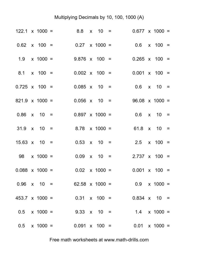 Printable Multiplying Decimals Worksheets 5th Grade Pdf