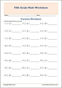 Printable fractions division worksheets