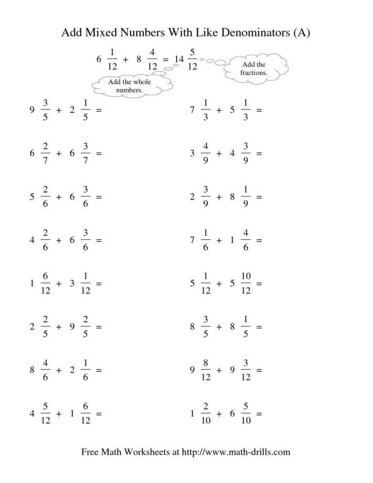 Add And Subtract Fractions Worksheet Year 4