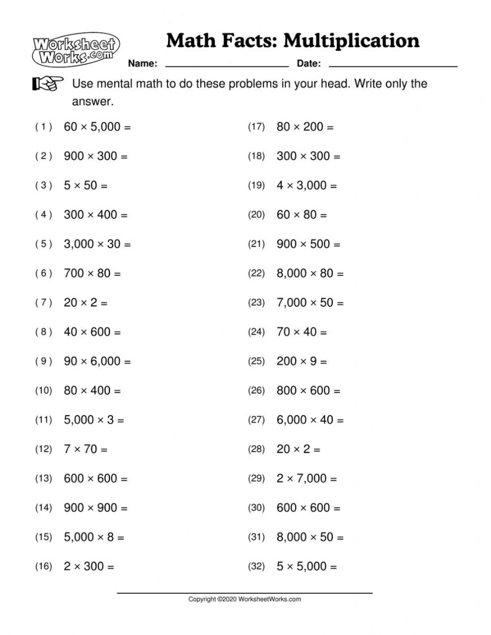 Multiplication Worksheets 10S