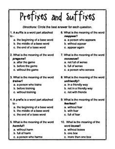 4th Grade Prefixes And Suffixes Worksheets