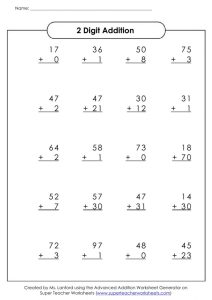 2 digit addition no regrouping worksheet