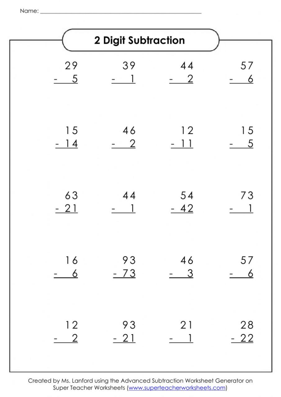 2 digit subtraction no borrowing 2 worksheet