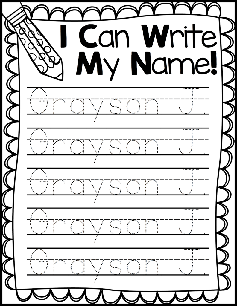 Name Writing Practice Sheets For Kindergarten