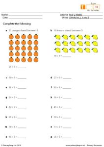 PrimaryLeap.co.uk Divide by 2, 3 and 5 mixed Worksheet Worksheets