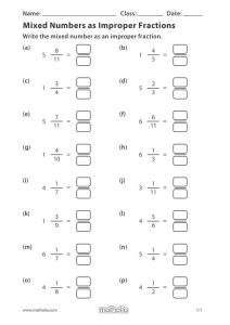 Mixed Numbers as Improper Fractions Mathematics worksheets, 4th grade