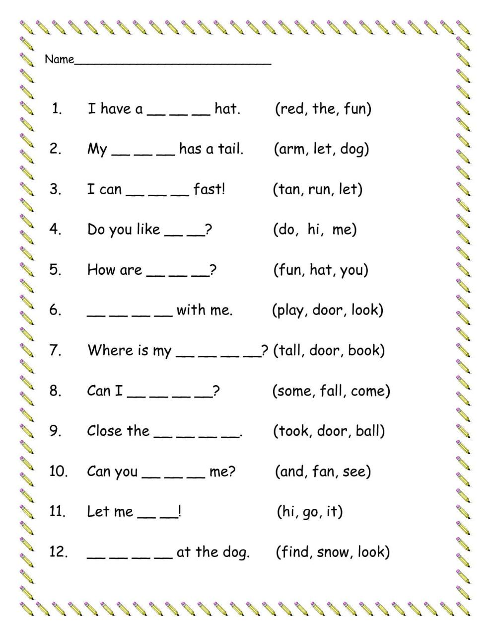 Worksheet For Class 1 Pdf English