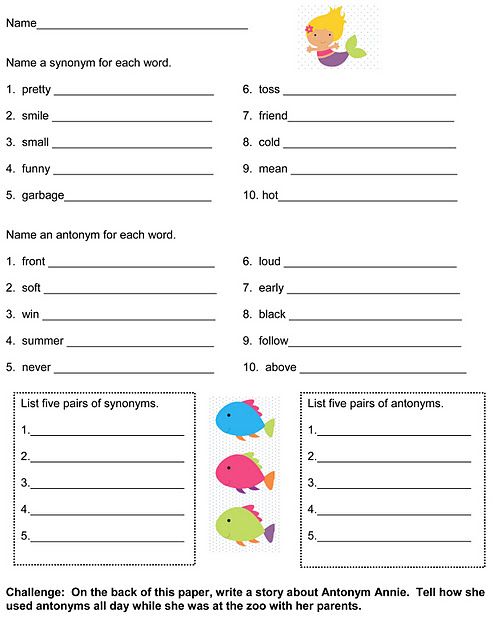 7th Grade Synonyms And Antonyms Worksheets Pdf
