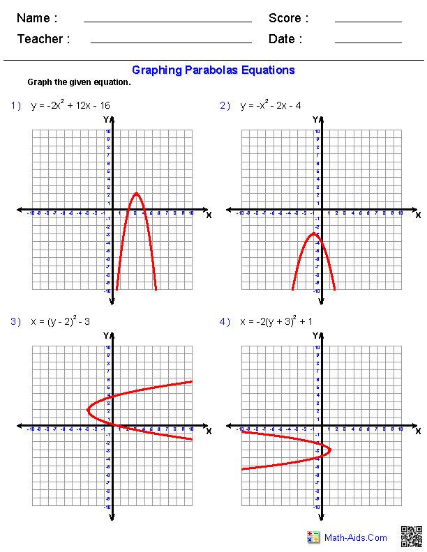 Graphing Quadratic Functions Practice Worksheet Answers