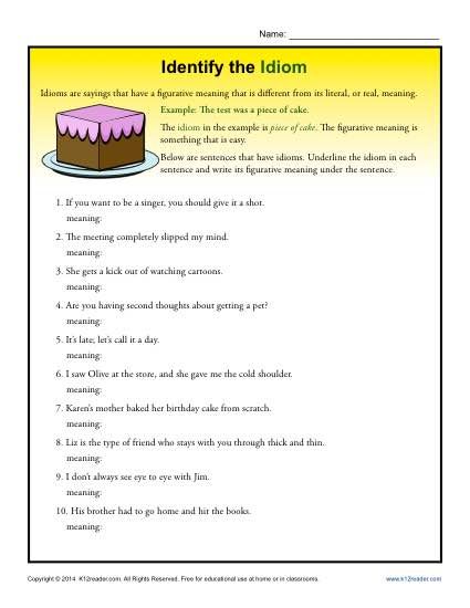 7th Grade Idioms Worksheets With Answers